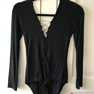 T Alexander Wang Black Lace Up Bodysuit